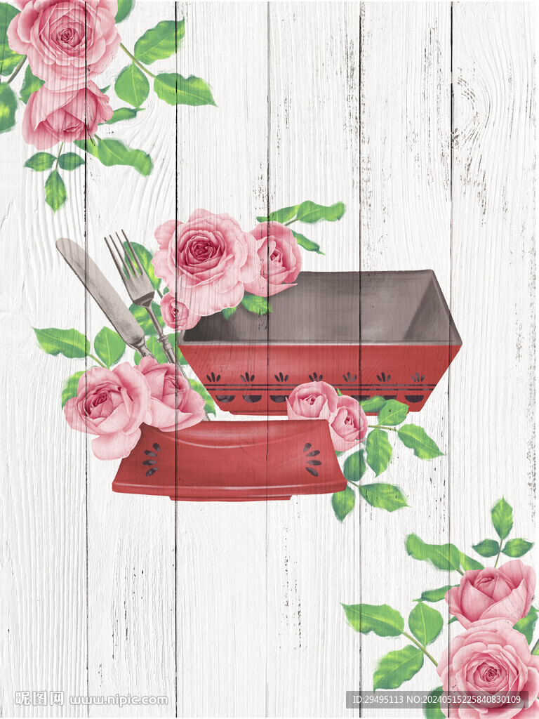 木纹厨具花朵装饰画