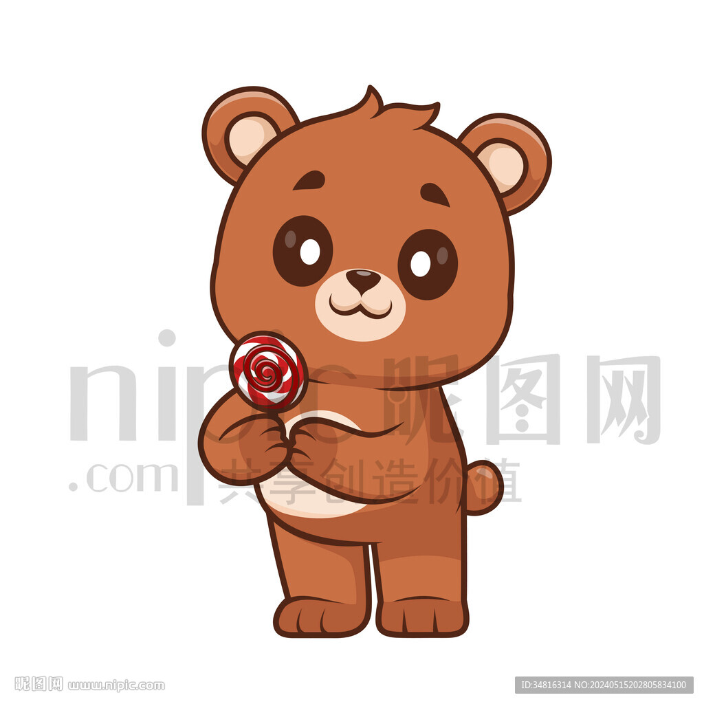 可爱卡通拿着棒棒糖的狗熊棕熊