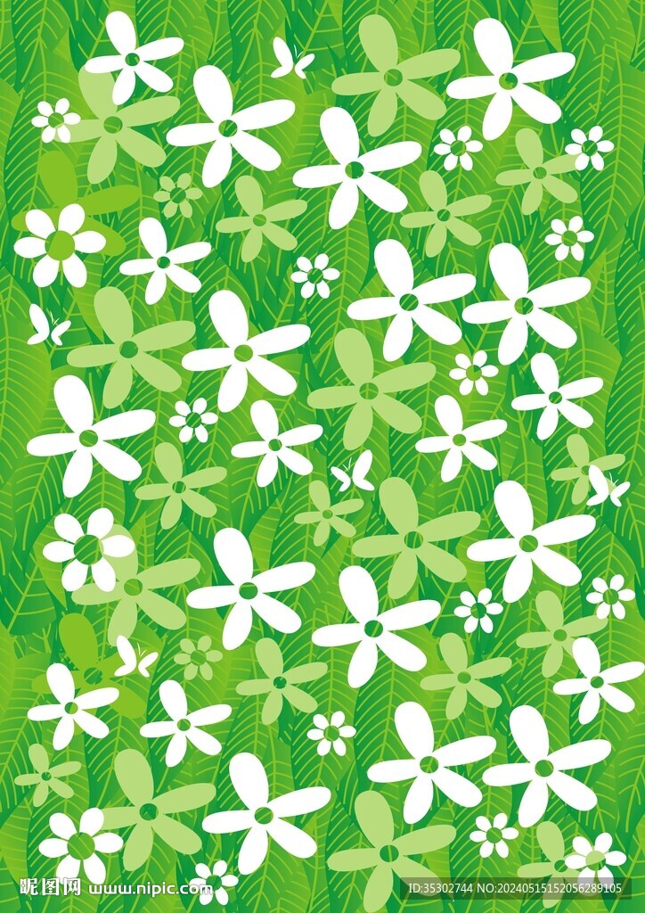 春夏绿叶花朵底纹背景装饰图案