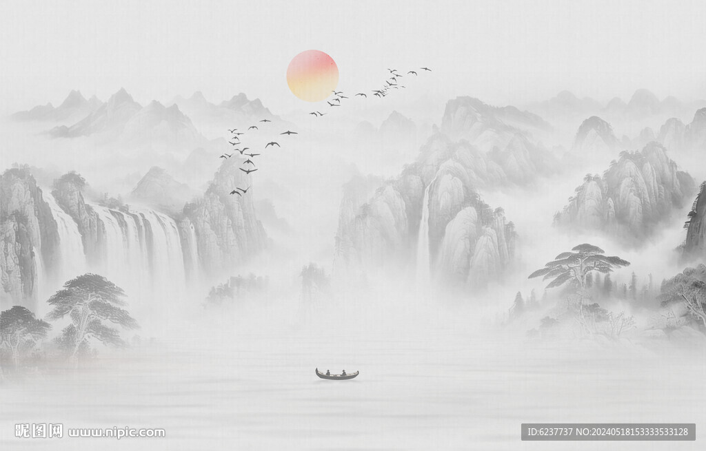 水墨山水墙画