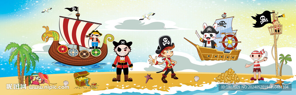 儿童海盗船卡通壁画