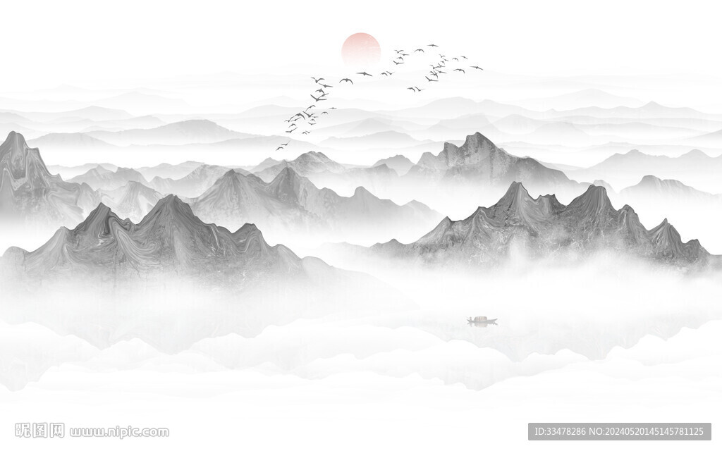 禅意水墨山水画