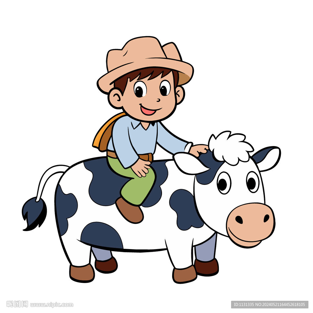 矢量人物骑着奶牛的孩子