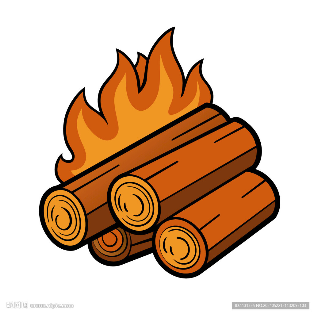 矢量几根木桩木材着火