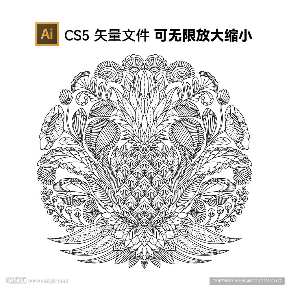 矢量花纹线稿