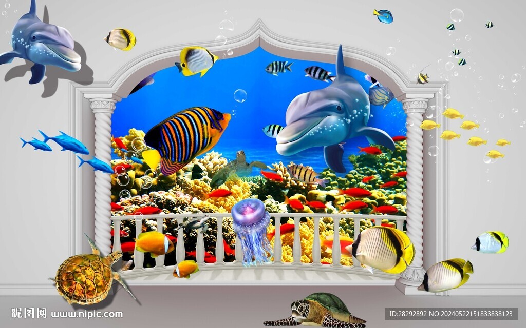 3D立体假窗海豚