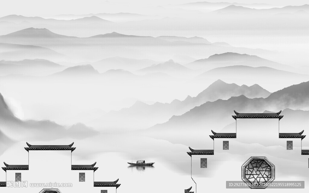 高档 简约灰色山水 TiF分层
