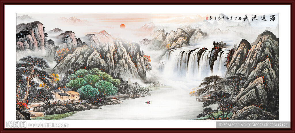 国画瀑布山水画