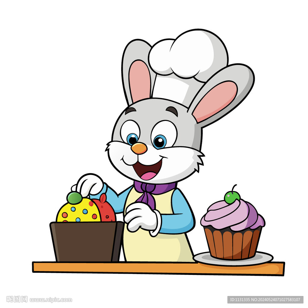 矢量动物兔子厨师烹饪美食