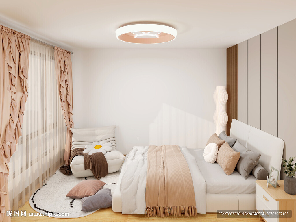高清室内设计奶油风卧室效果图