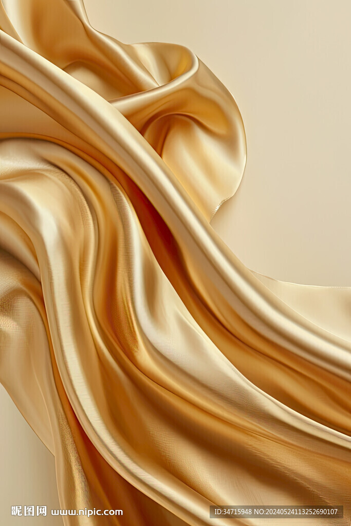 3d金色抽象波浪绸缎布纹背景