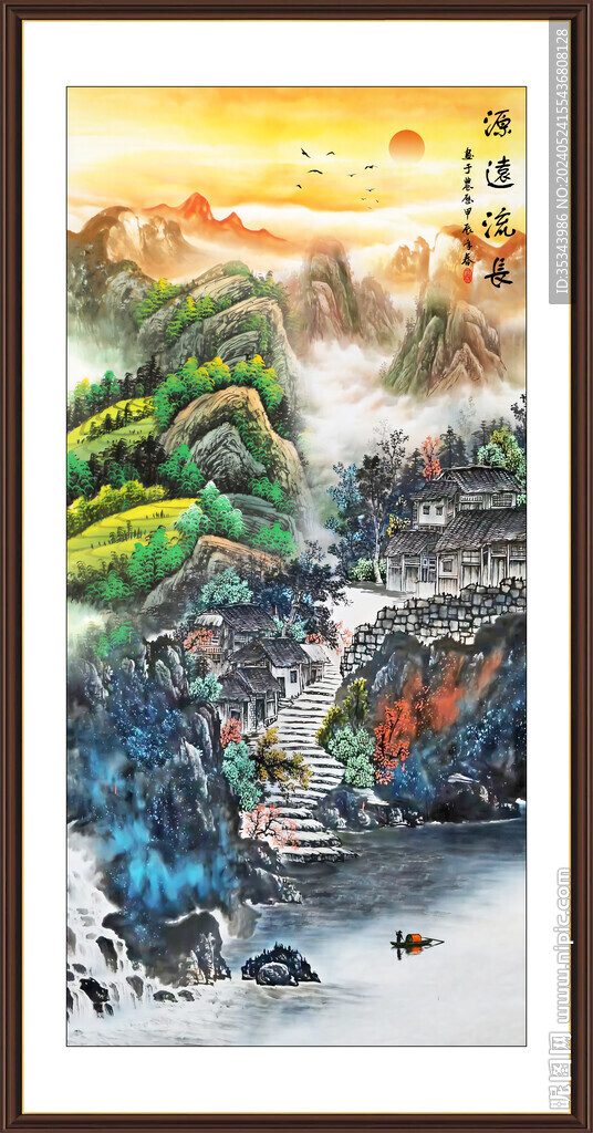 旭日东升山水风景画