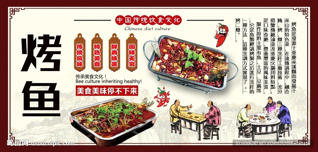 烤鱼背景墙