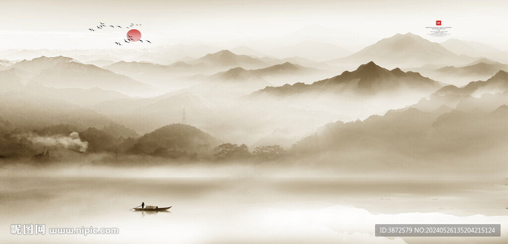 意境墨山水画江南水乡