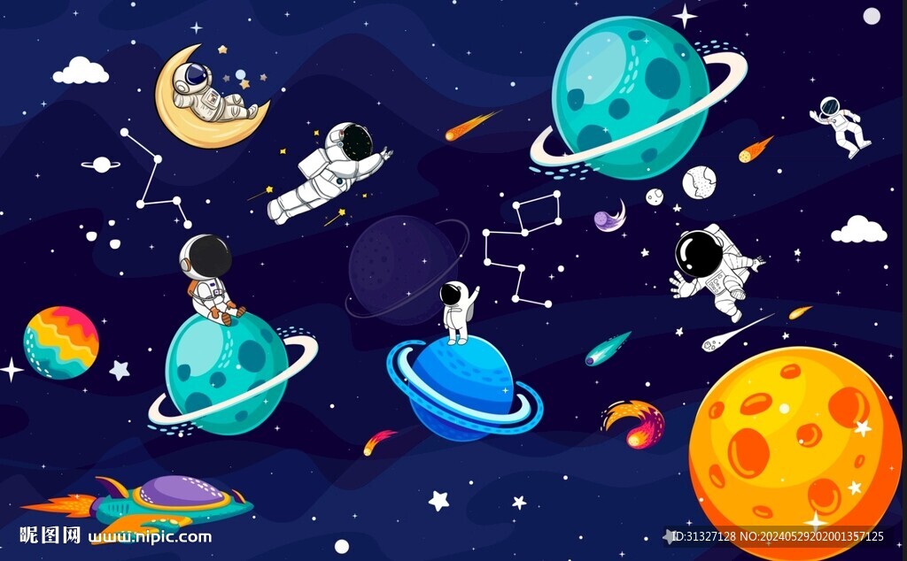 卡通太空人星空背景墙图片