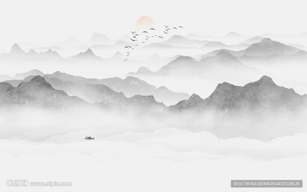 简约山水画电视背景墙