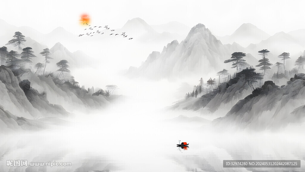 卧室山水画背景墙