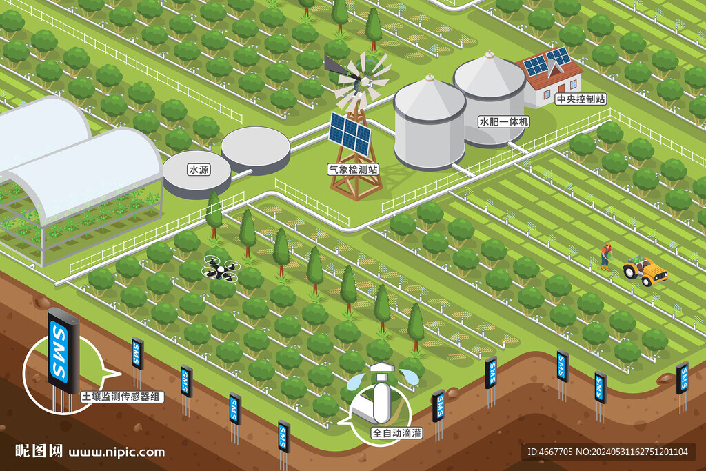 现代智慧农业土壤检测系统插画