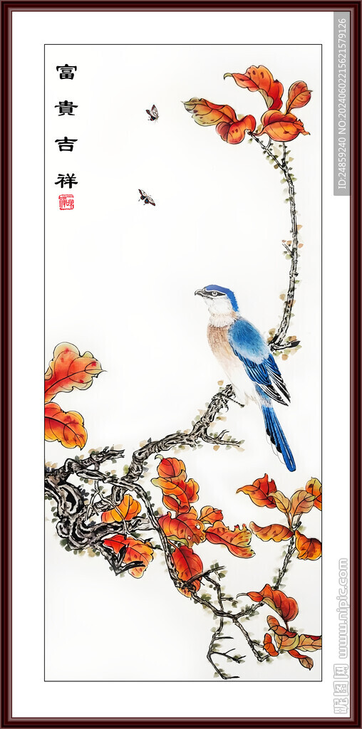 竖幅花鸟国画 