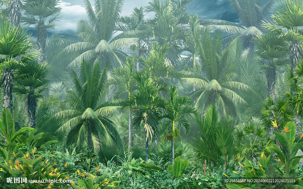 美式庭院热带植物艺术背景墙