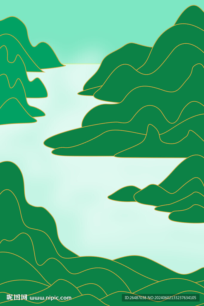 端午节分层绿色山水粽子海报底图