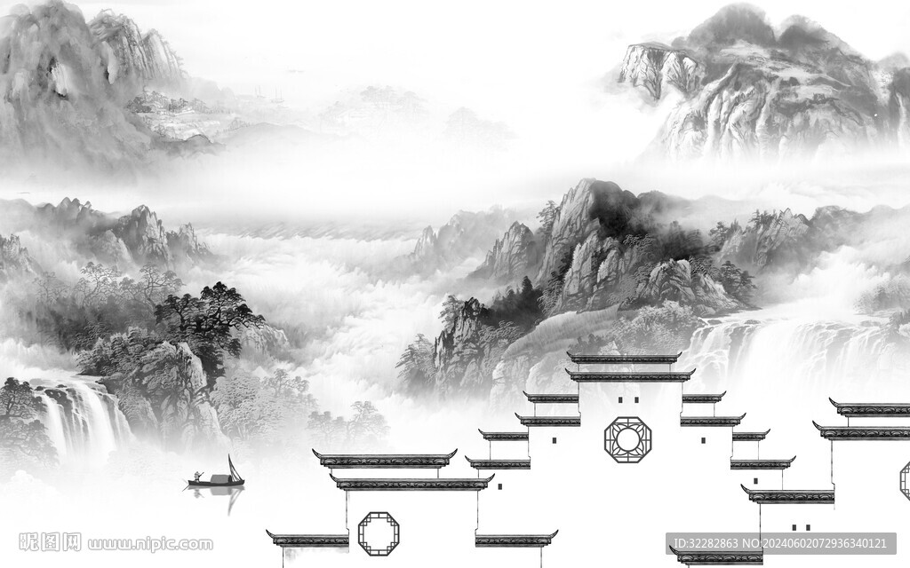 中式 高档灰色山水 TiF分层