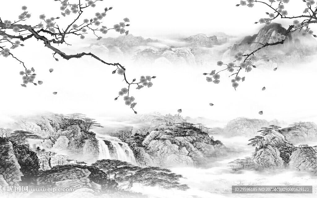 极简 新中式灰山水 TIF分层