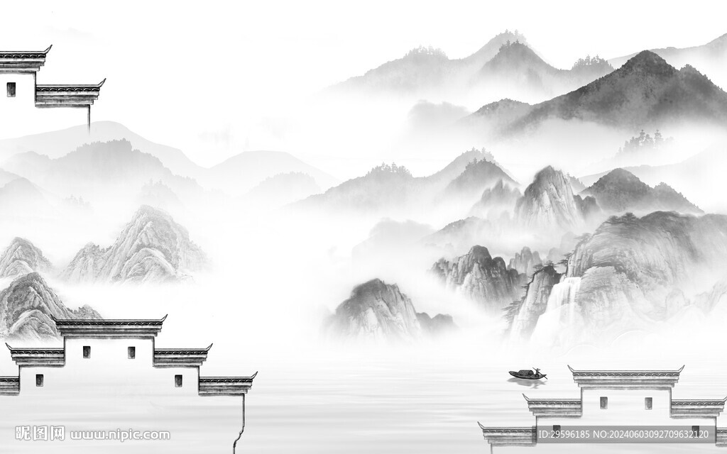 人气 新中式灰山水 TIF分层