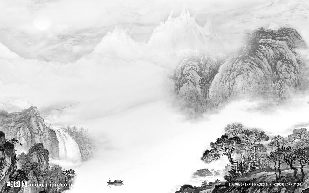 大气 新中式灰山水 TIF分层