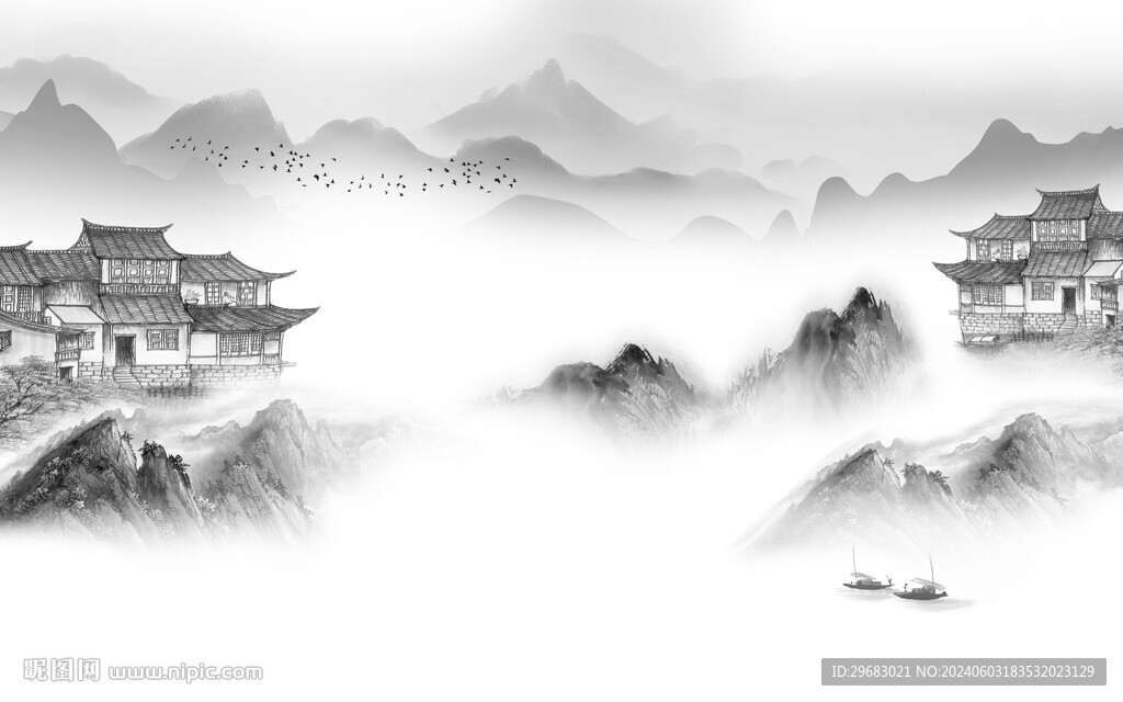 新品 新款灰山水画 TIf分层