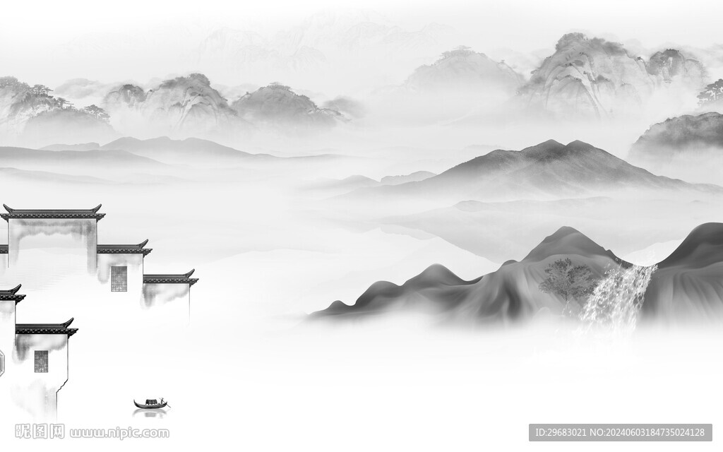 高清 新款灰山水画 TIf分层