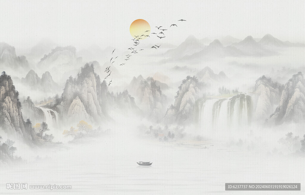 禅意水墨山水画