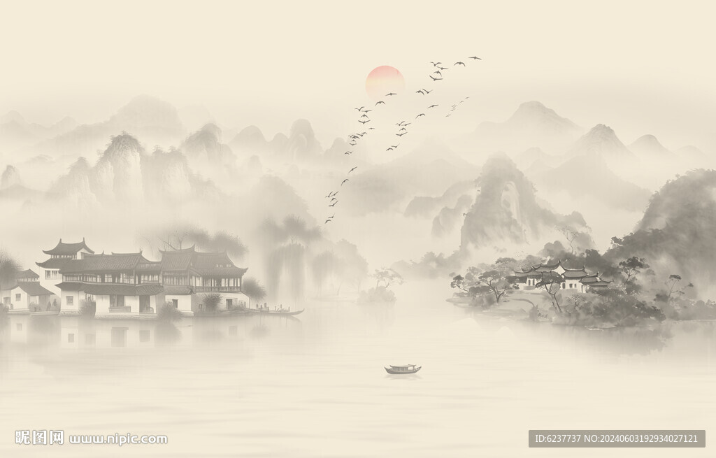 新中式山水画背景墙