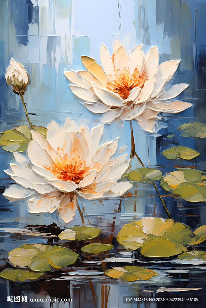 手绘油画莲花