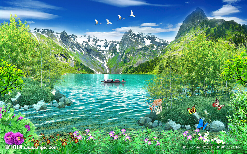 风景画山水流水生财电视背景墙