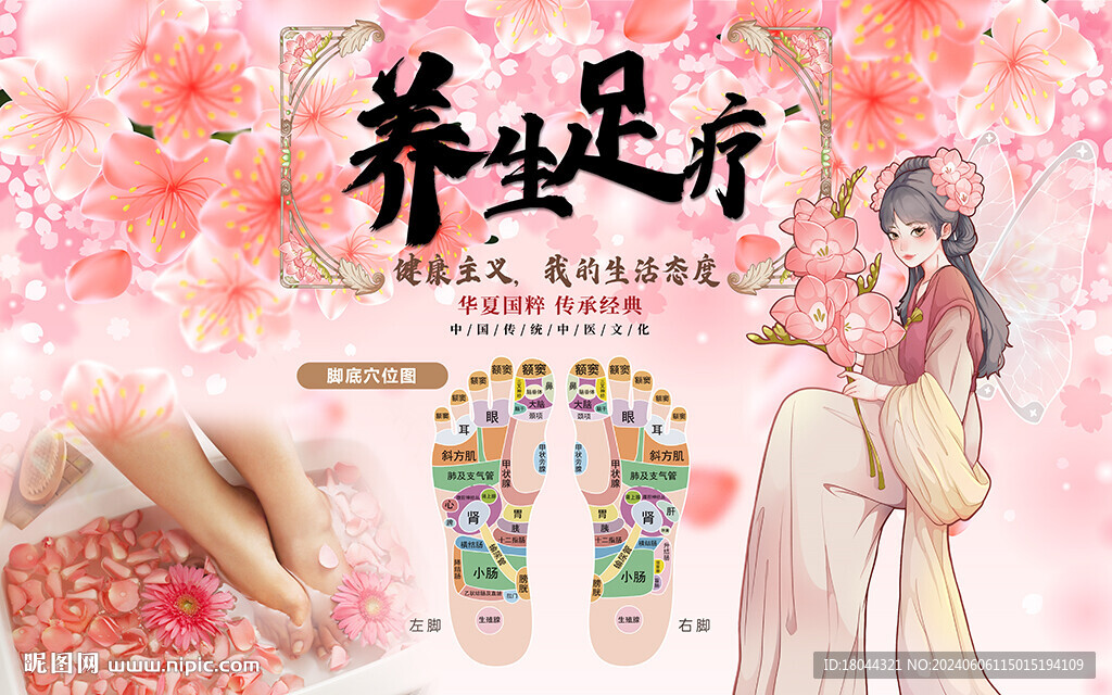健康养生足疗美女工装背景墙