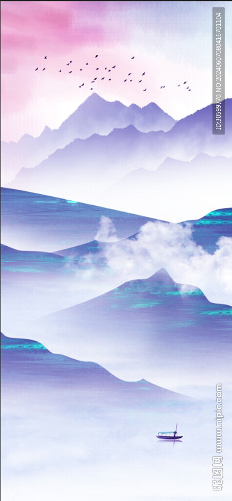 中式意境山水背景玄关装饰画