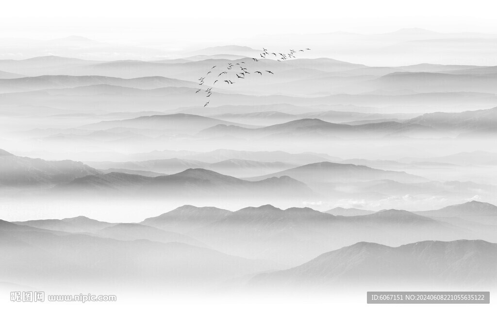 中式意境水墨山水画
