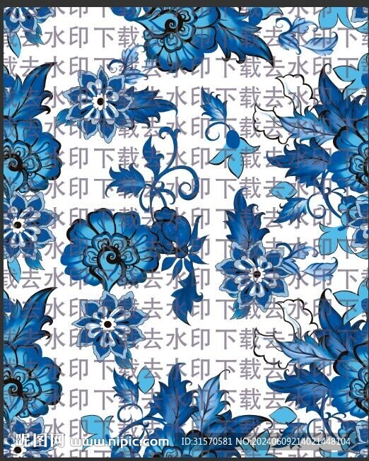 手绘蓝花