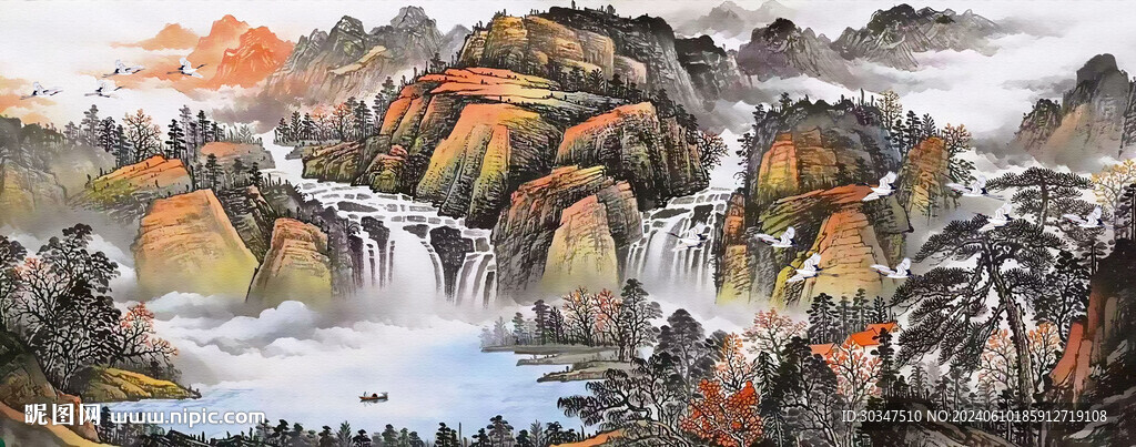 山水风景画背景墙