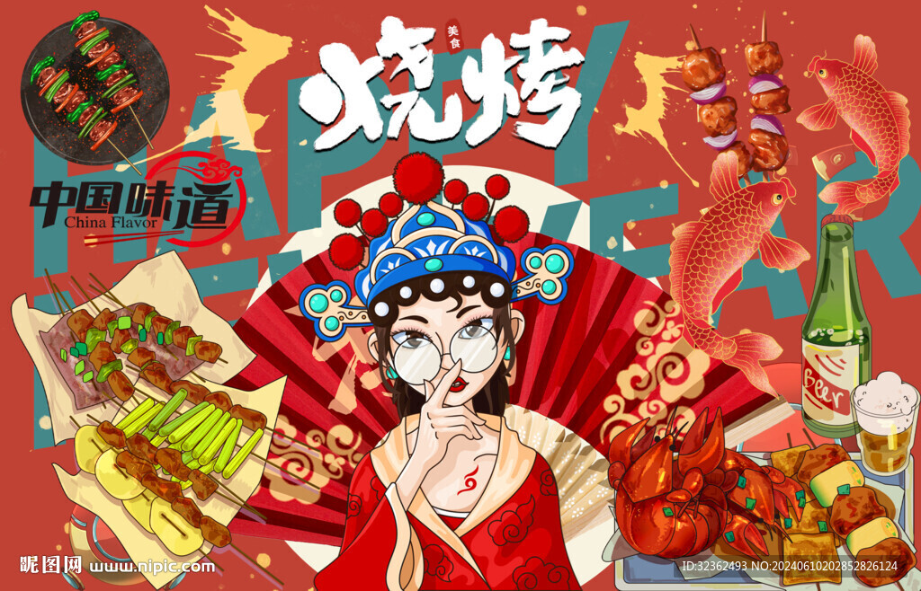 烧烤撸串背景墙