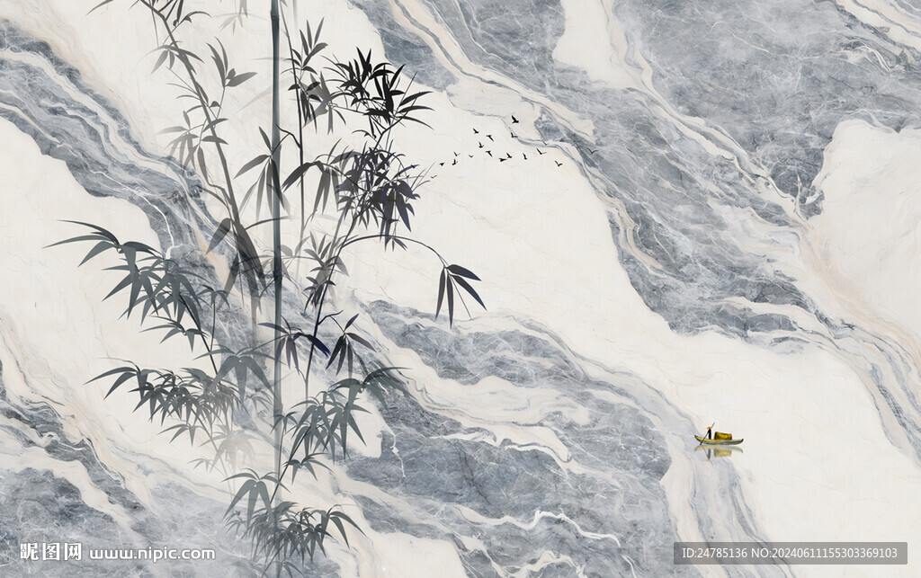 水墨竹子山水纹背景