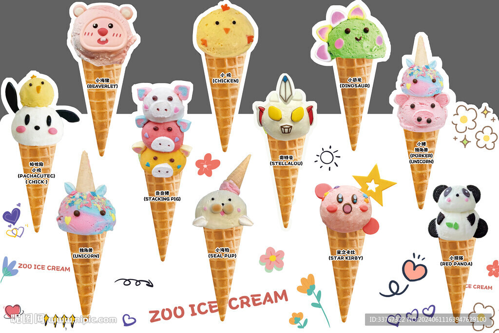 动物冰淇淋异形展板