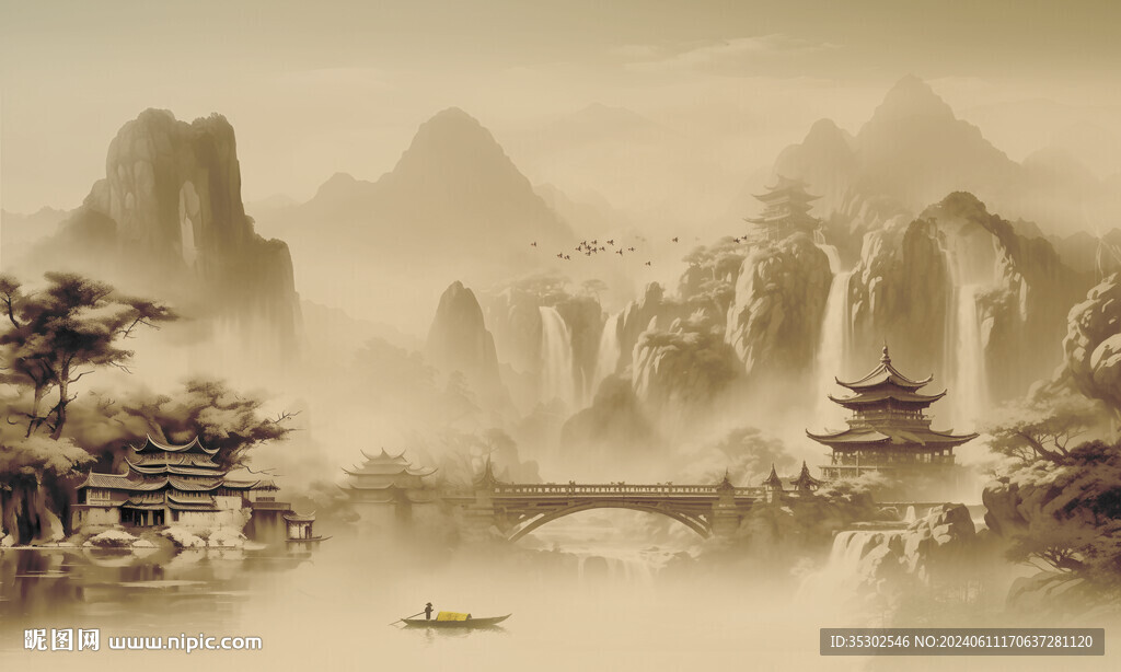 中国风水墨意境山水风景背景