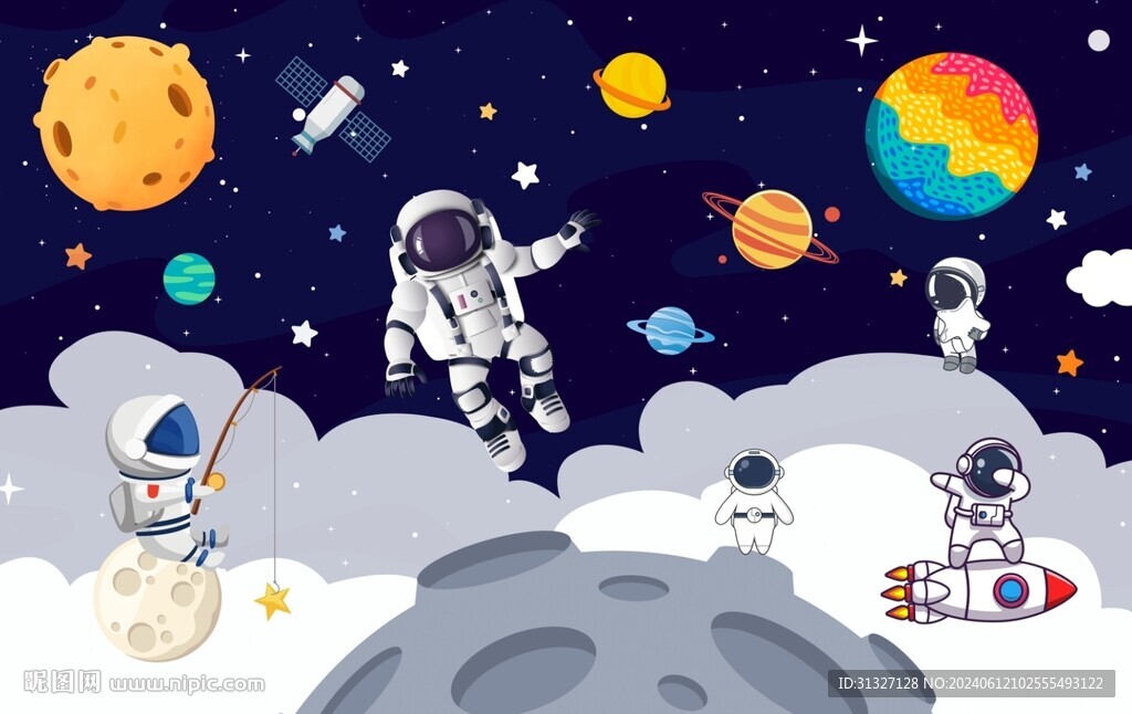 卡通太空人背景墙图片