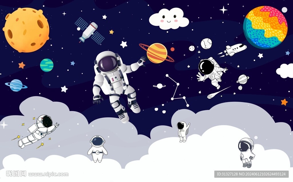 卡通宇航员太空人背景墙图片