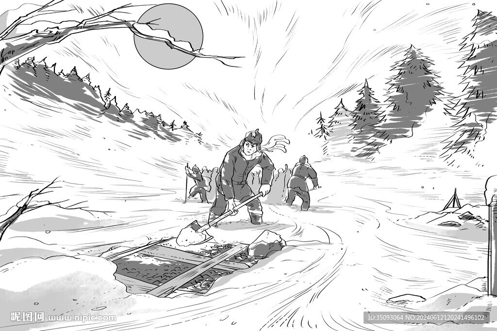 插画风雪风景