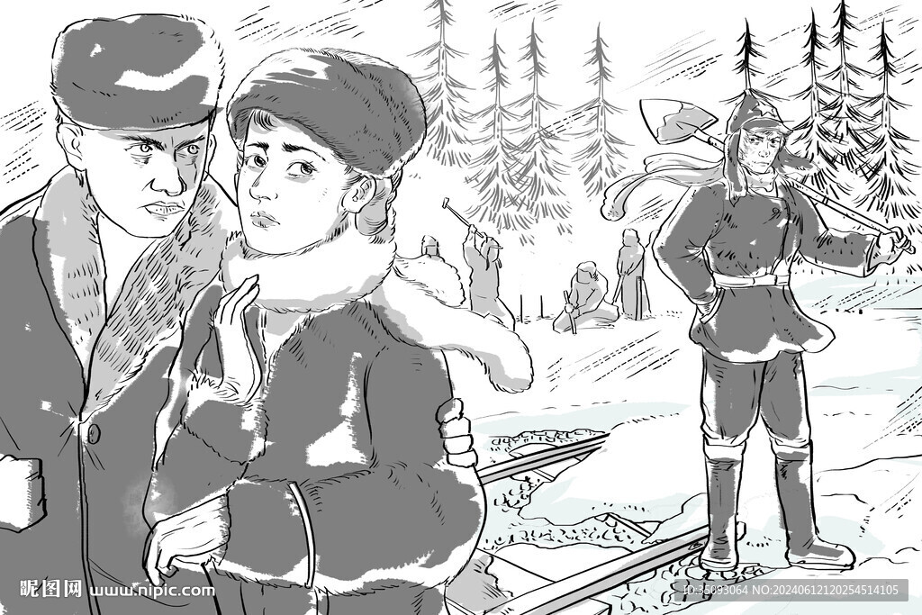 插画风雪中互相道别