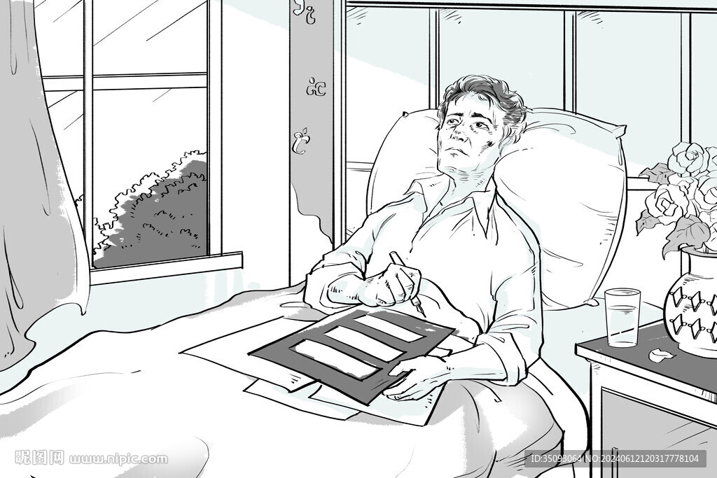 插画病人躺在床上