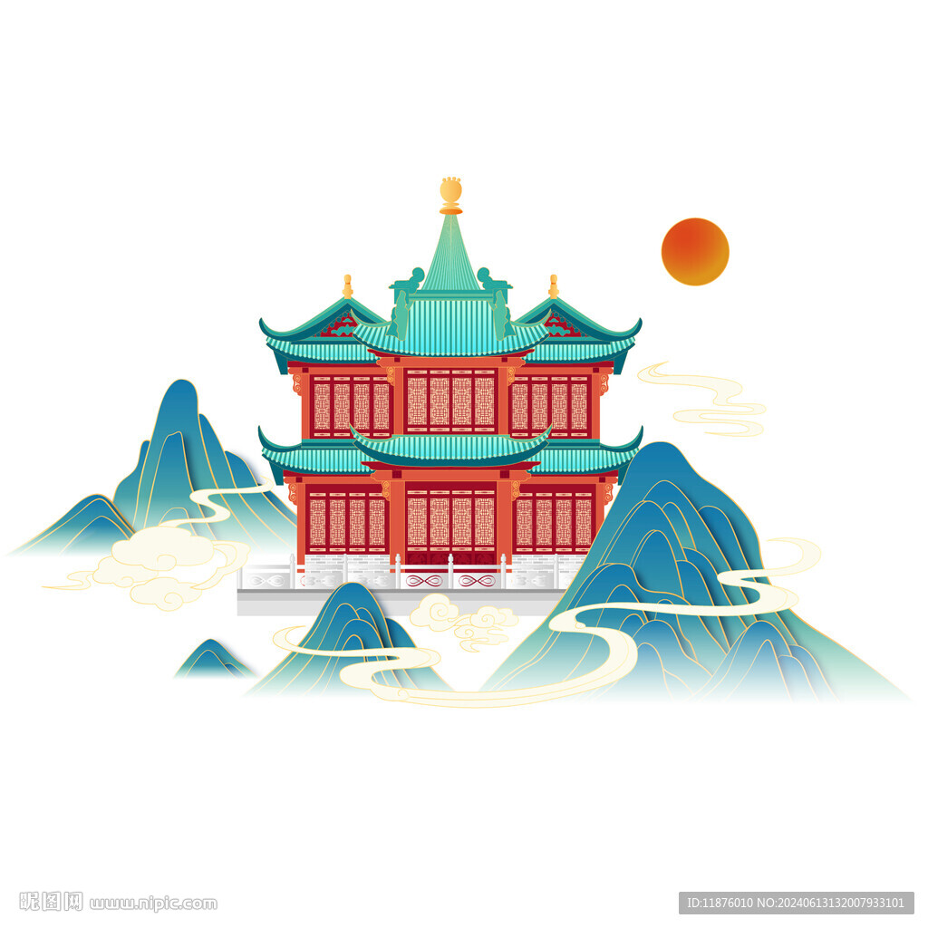 中式古风建筑插画